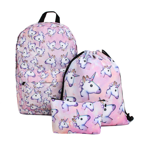 Printed Unicorn Backpack 3Pcs Set